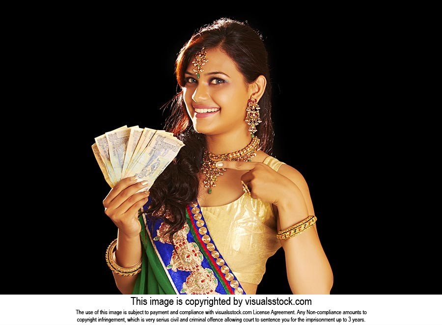 Indian Lady Showing Money Pointing