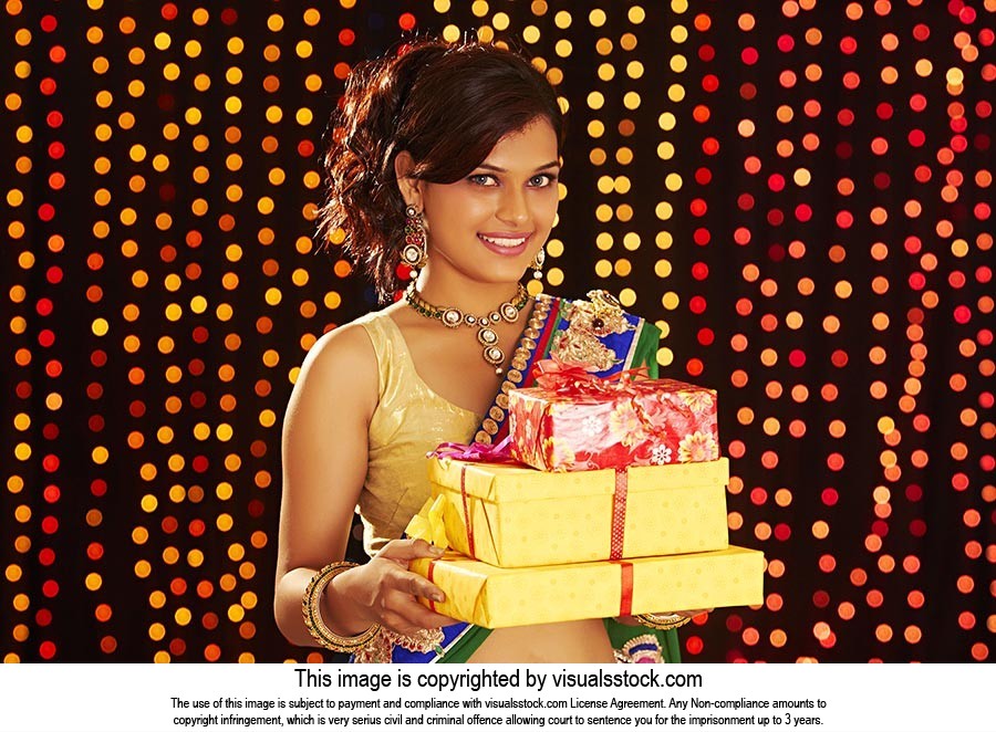 Woman Holding Gift Box Diwali