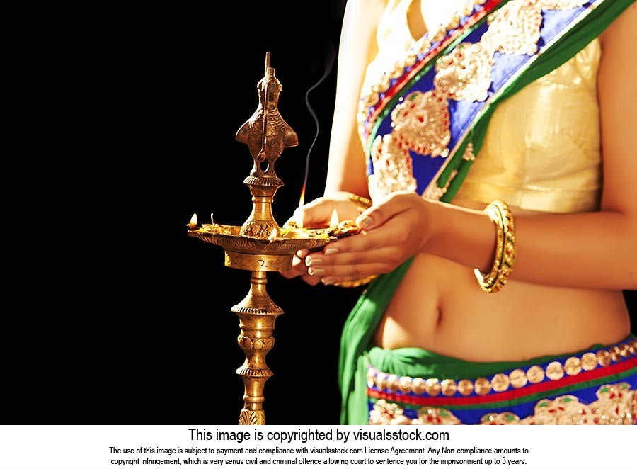 Woman Holding Oil Lamp Diwali