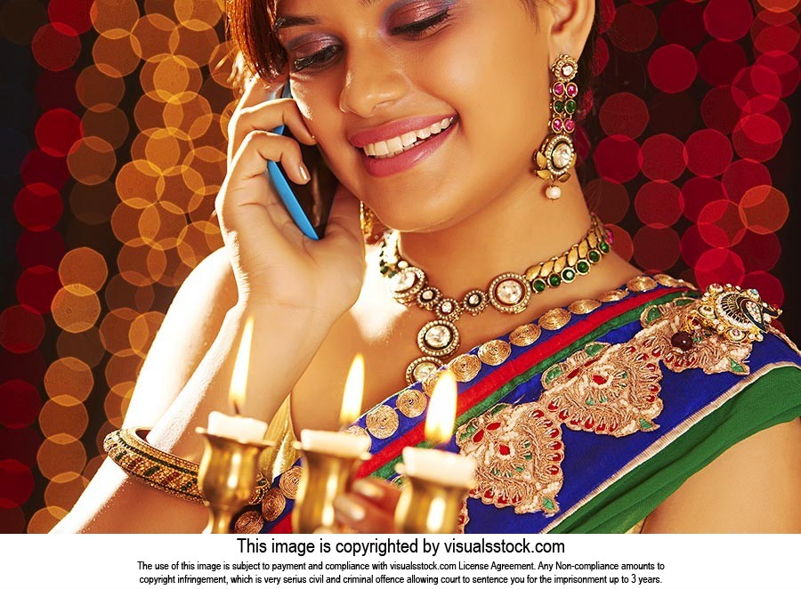 Woman Diwali Talking Mobile