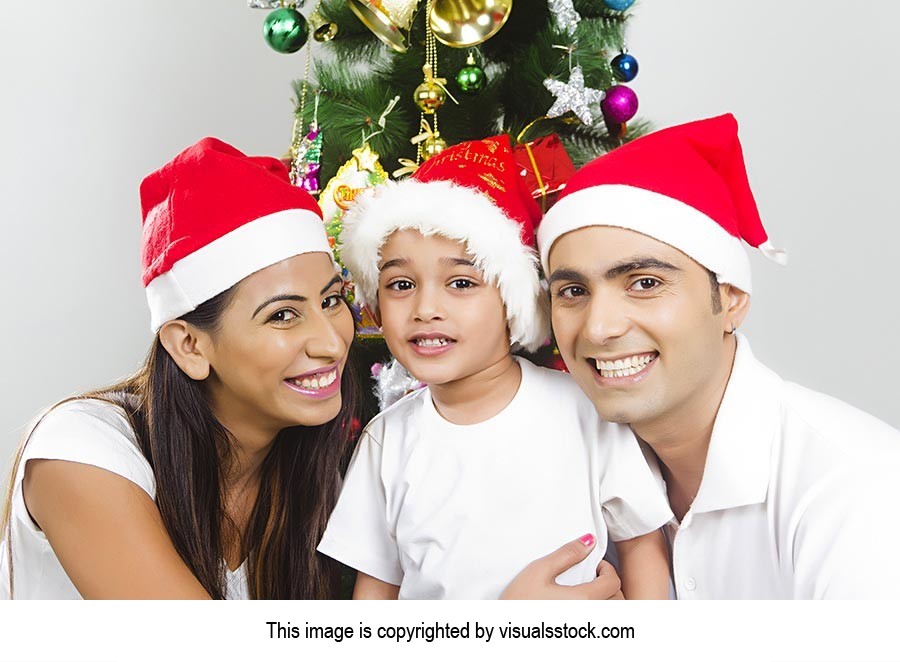 Happy Parents Child Son Christmas Celebrating Enjo