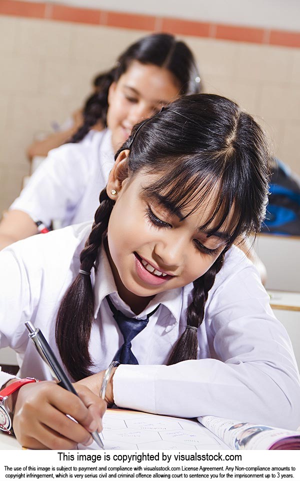 High School Girl Student Studying