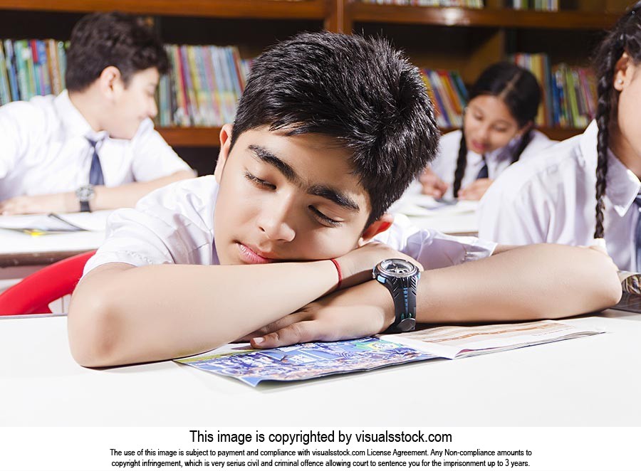 Boy Student Sleeping Library