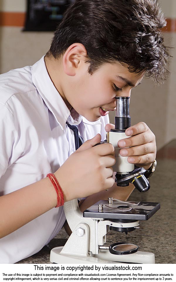 Boy Microscope School Research Lab