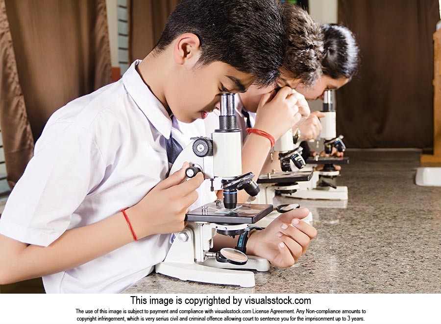 Kids Students Microscope Research