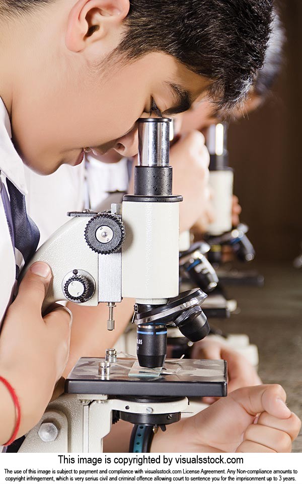 Boy Student Microscope Research