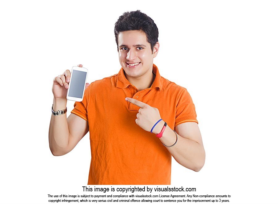 Man Showing Mobile Phone Pointing