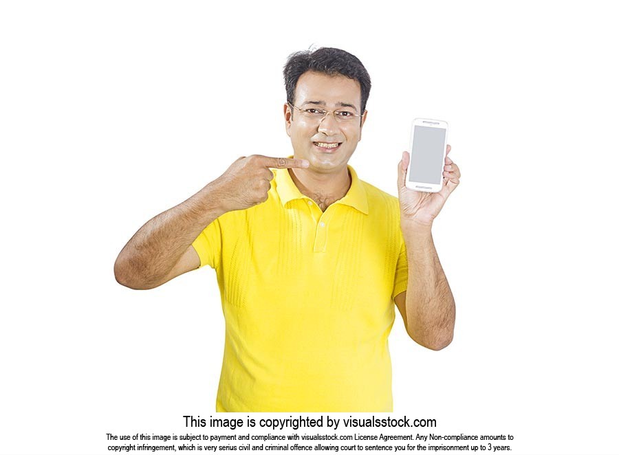 Man Showing New Cellphone Pointing