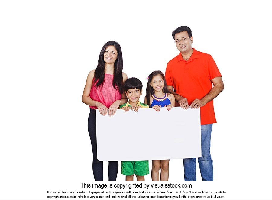 Parents Children Holding White Board