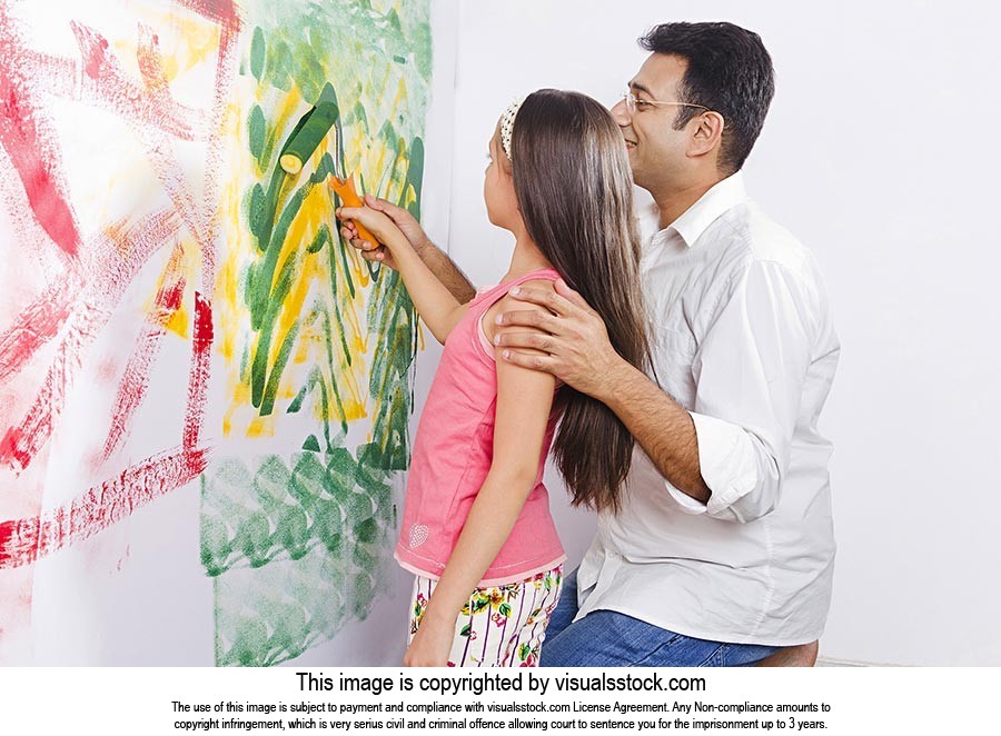 Father Daughter Painting Wall Home Improvement