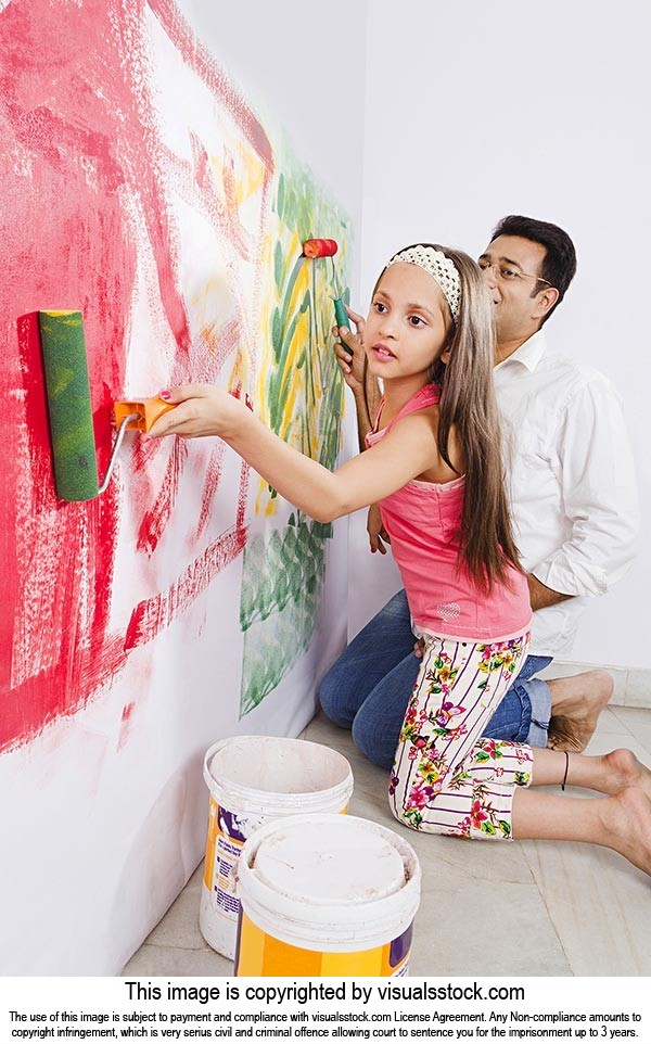 Father Daughter Painting Wall Home Improvement