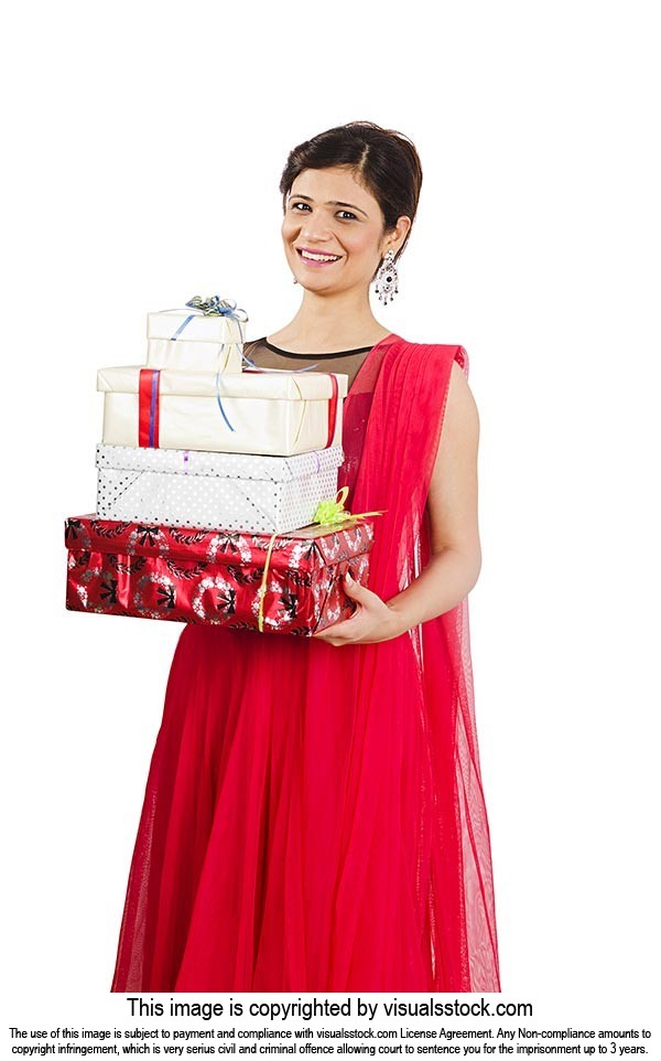Indian Woman Holding Diwali Gifts
