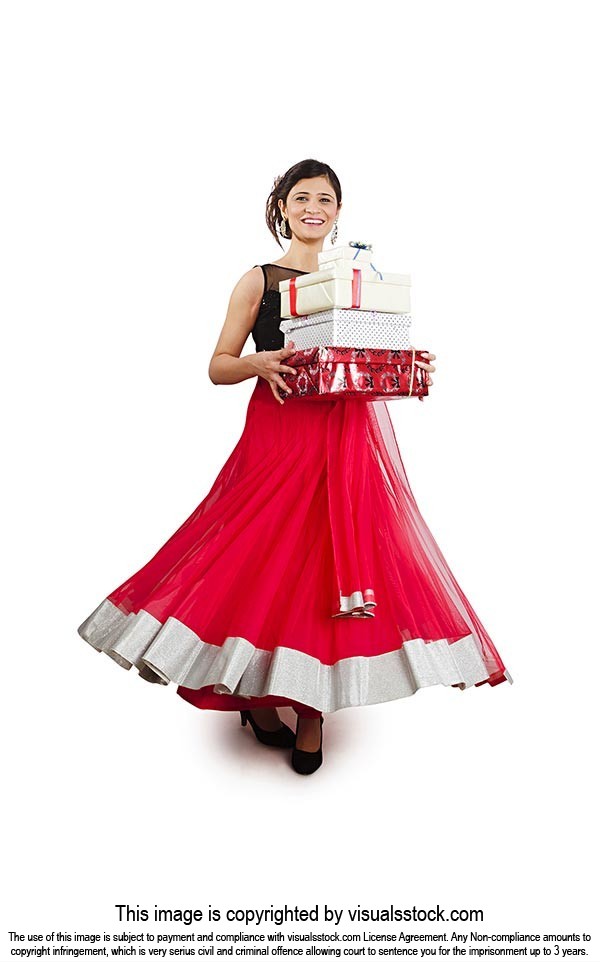 Portrait Woman Holding Gifts During Diwali Festiva