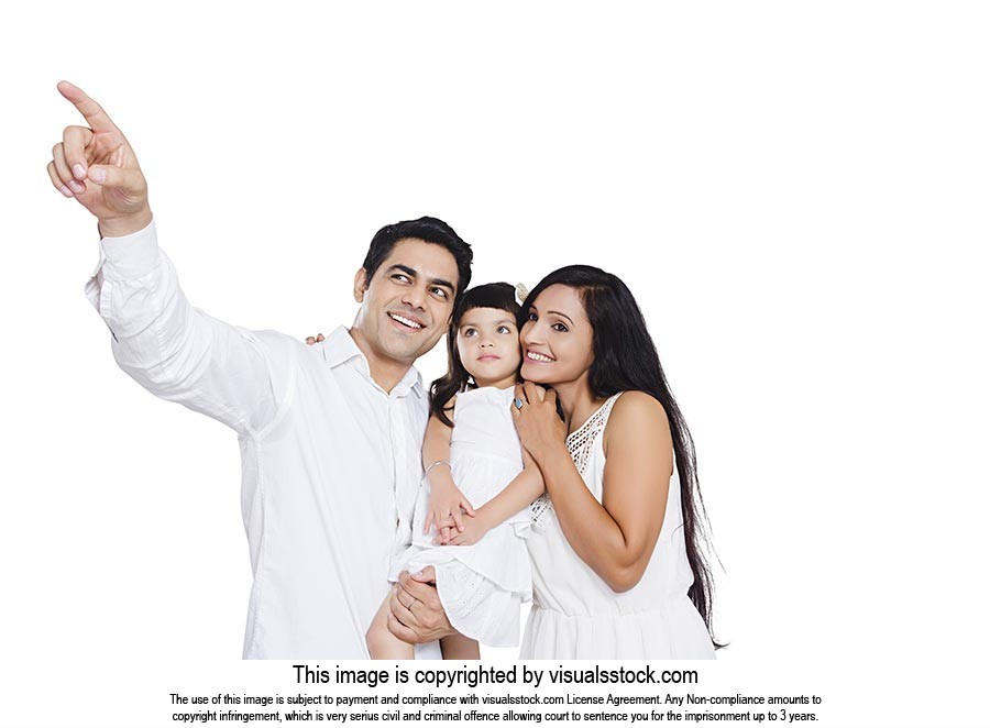Parents Carrying Daughter Arms Pointing