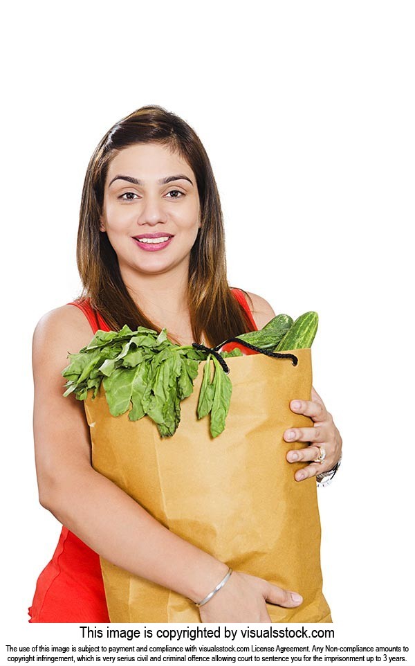 Indian Woman Holding Bag Vegetables