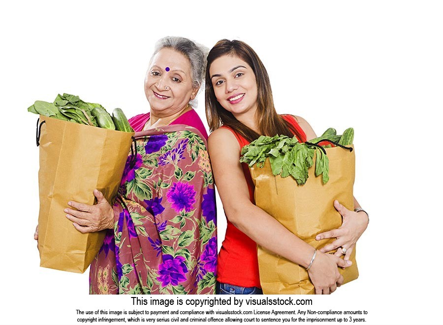 Mother Daughter Grocery Shopping Bag Vegetables