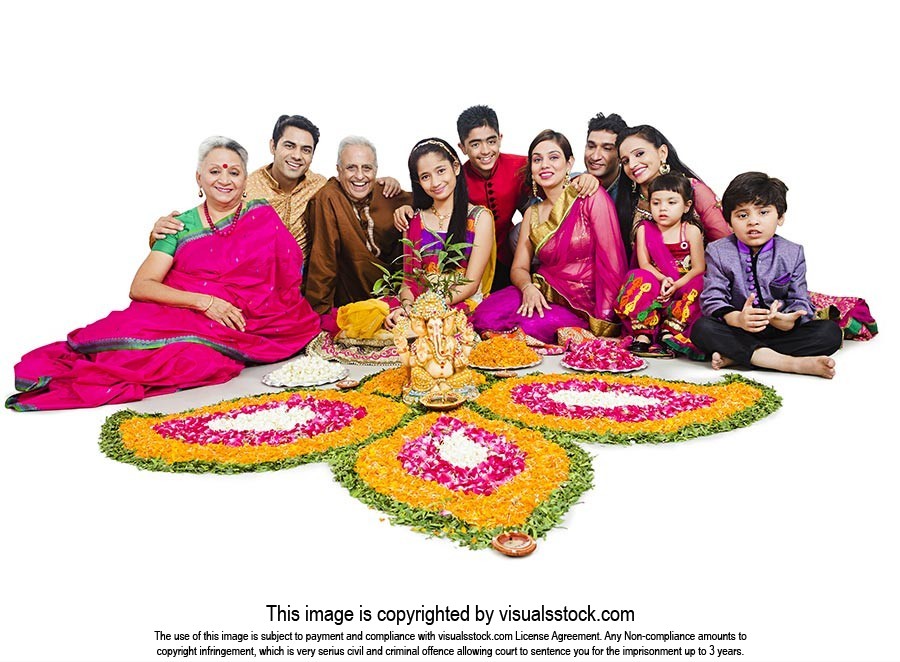 Joint Family Sitting Rangoli Diwali Celebrating