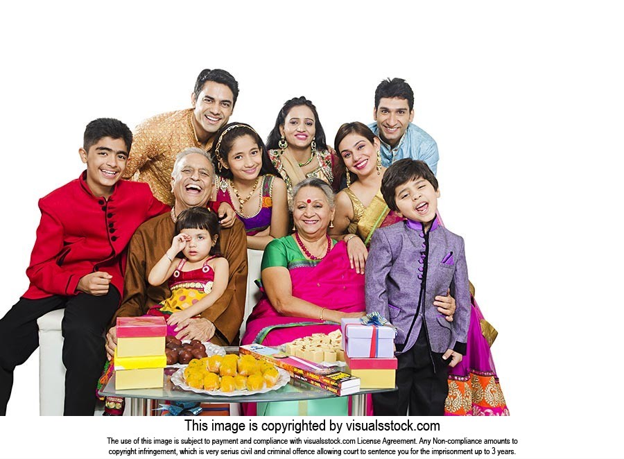 Indian Group Joint Family Diwali Festival Celebrat