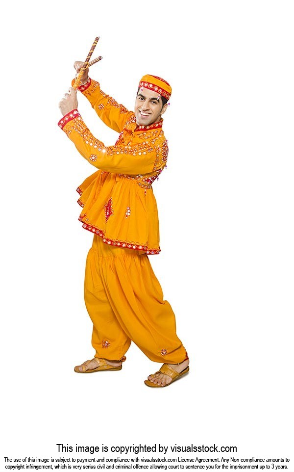 Portrait Indian Man Performing Dandiya Raas