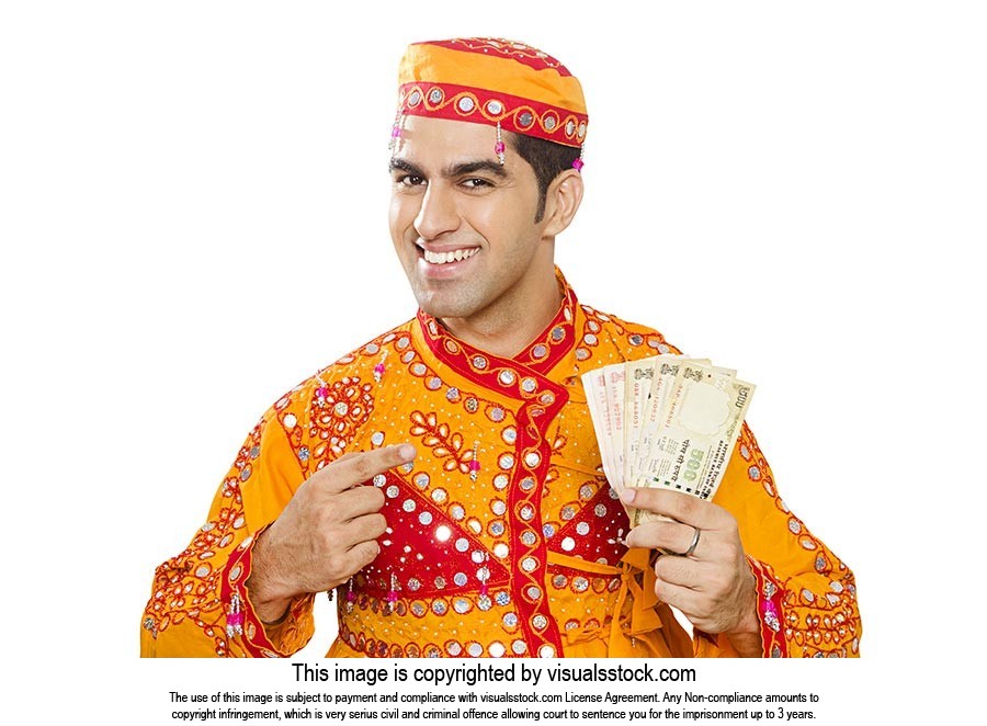 Indian Gujrati Man Showing Money Pointing