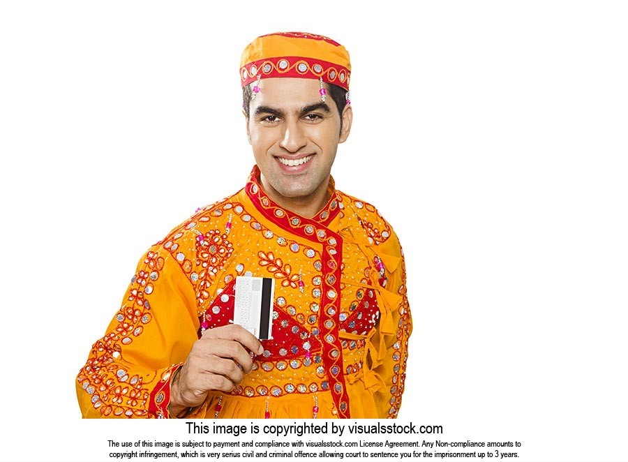 Traditional Gujrati Man Showing Credit Card