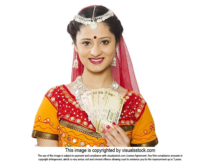 Gujrati Woman Showing Indian Currency Notes