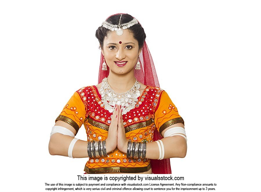 Indian Traditional Gujarati Woman Greeting Namaste