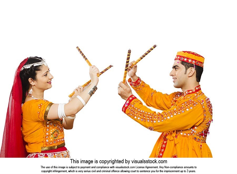 Indian Couple Navratri Garba Dance Dandiya