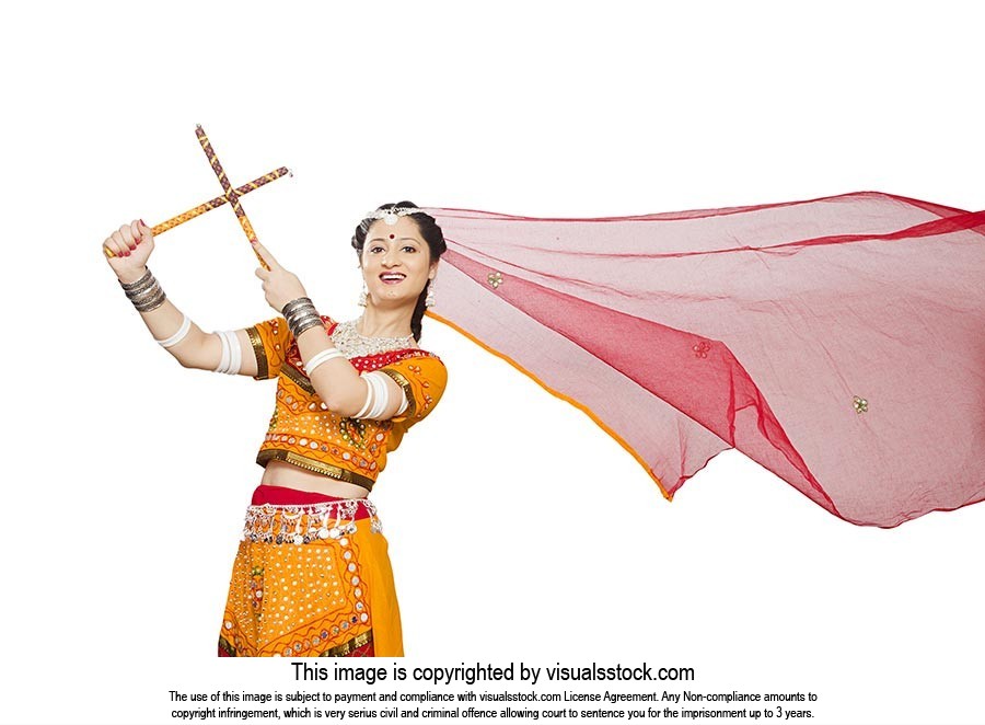 Gujarati Woman Dancing Dandiya Navratri Garba
