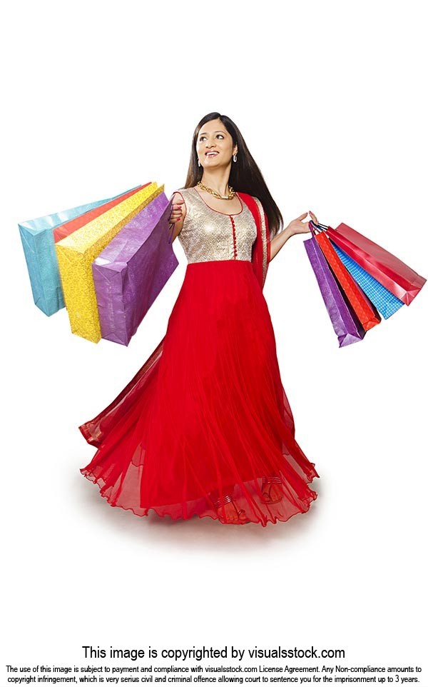 Smiling Indian Beautiful Woman Shopping Bags
