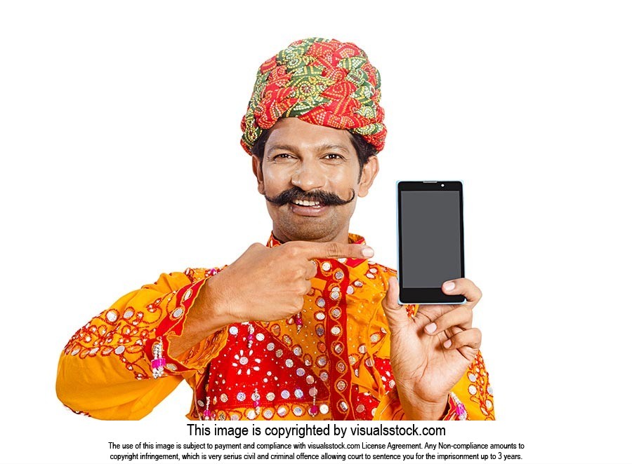 Gujrati Man Showing Smartphone Pointing