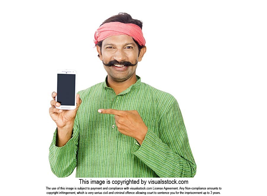 Rural Man Pointing Showing Smartphone