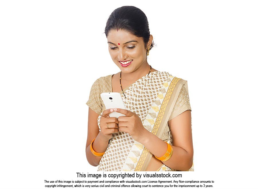 Rural Woman Reading Message Cellphone