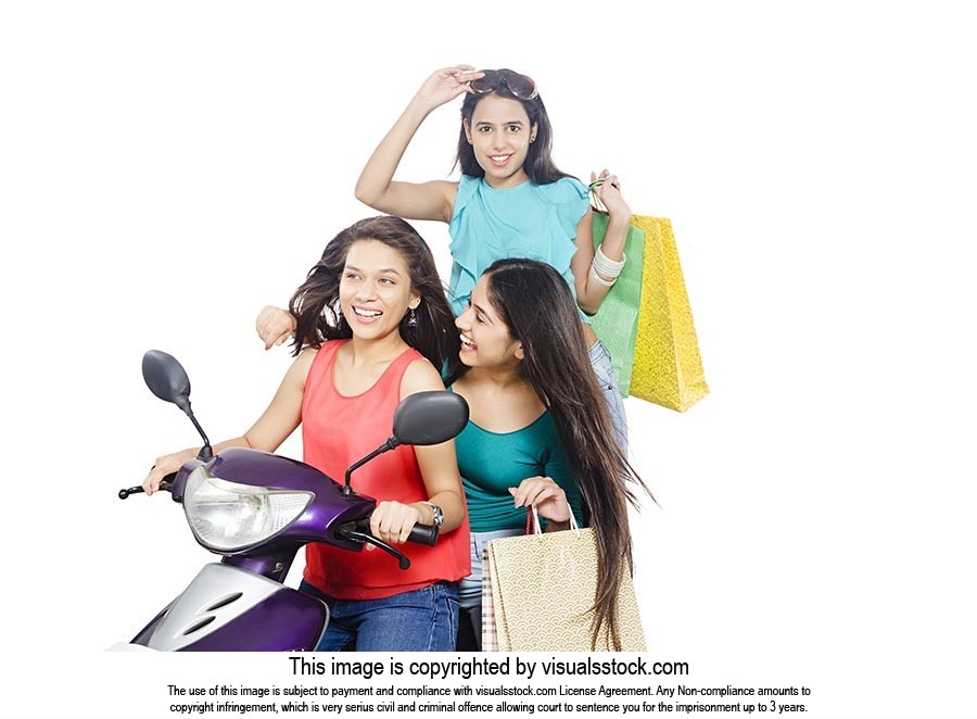 Girls Riding Scooty Shopping Bags