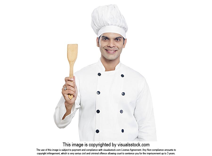 Indain Professional Chef Man Hotel Showing Ladle