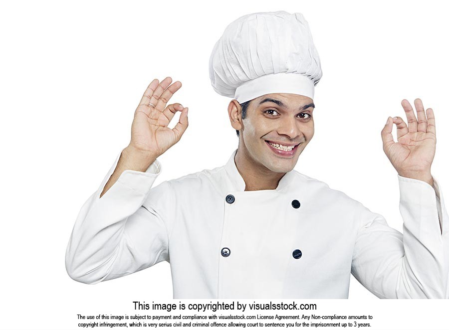 Portrait Smiling Male Chef Cook Showing oksign