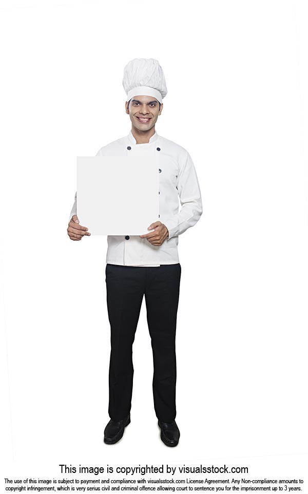 Smiling Indian Chef Hotel Holding Billboard