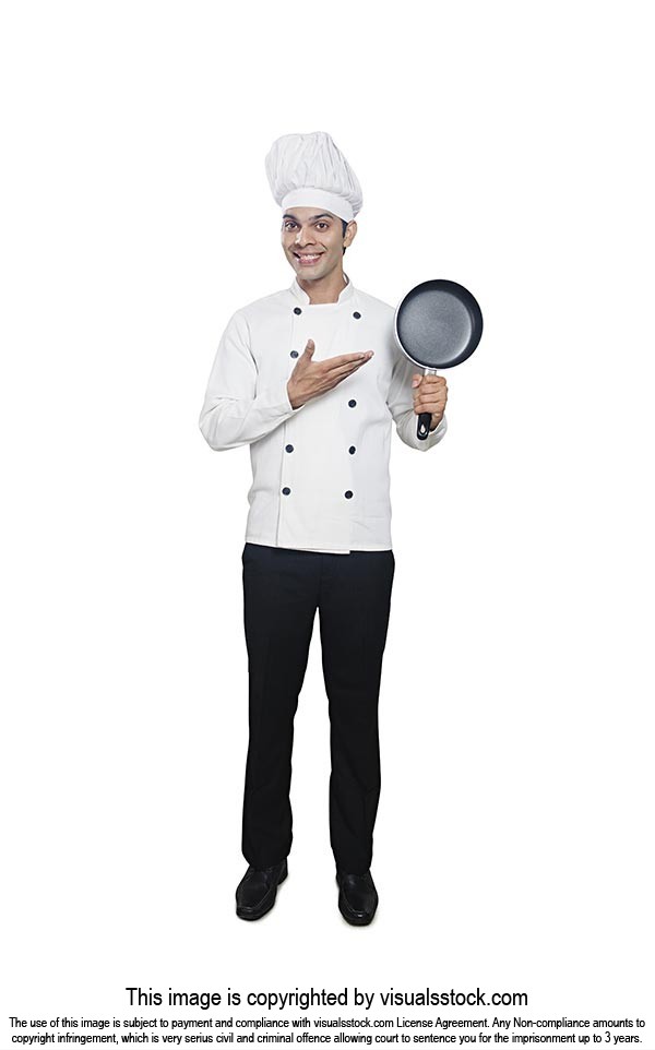 Man Chef Cook Showing Frying Pan Gesturing