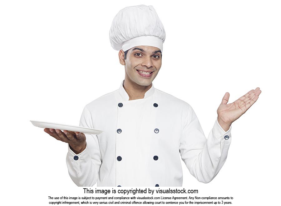 Chef Cook Holding Empty Plate Gesturing