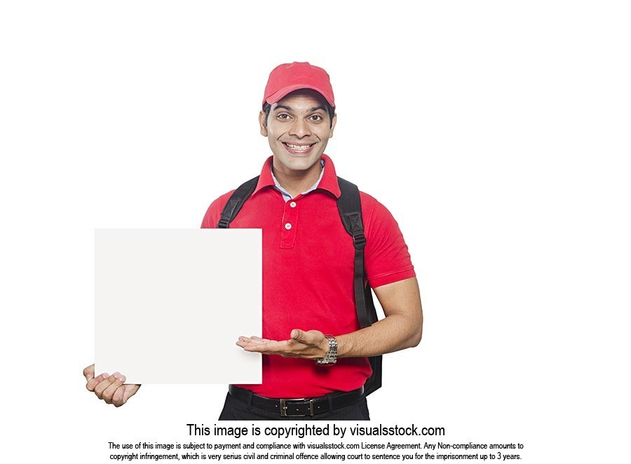 Delivery Man Salesperson Showing Message Board