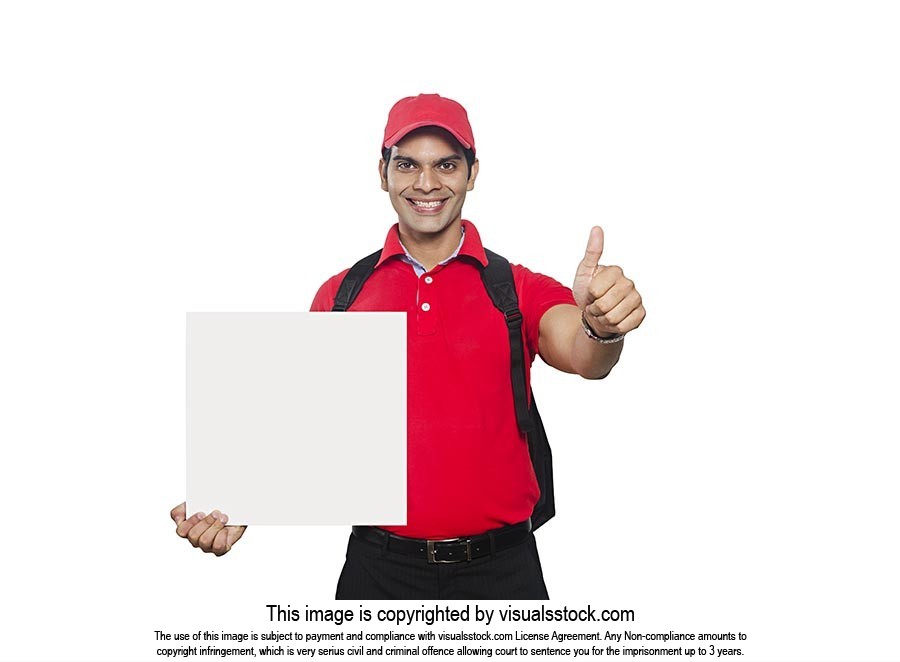 Delivery Man Marketin Holding Banner Thumbsup