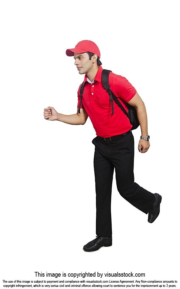 Delivery Man Carrying Bag Running Fast