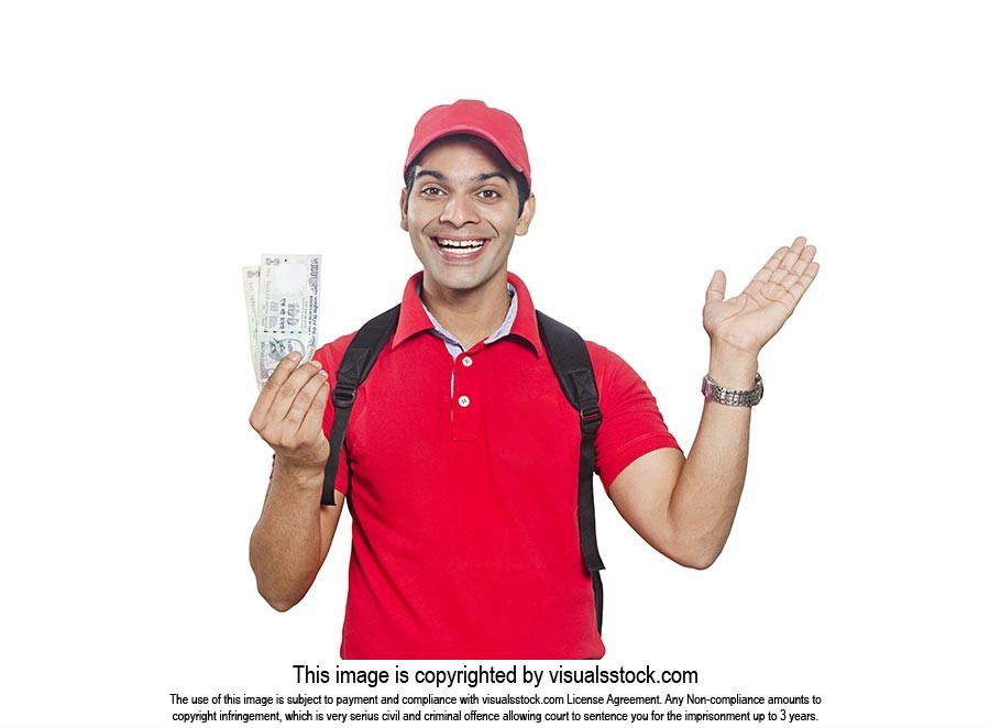 Happy Delivery Guy Showing Money Gesturing