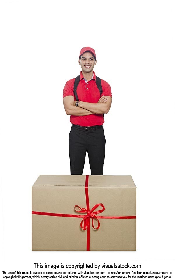 Delivery Man Standing Cardboard Gift Box