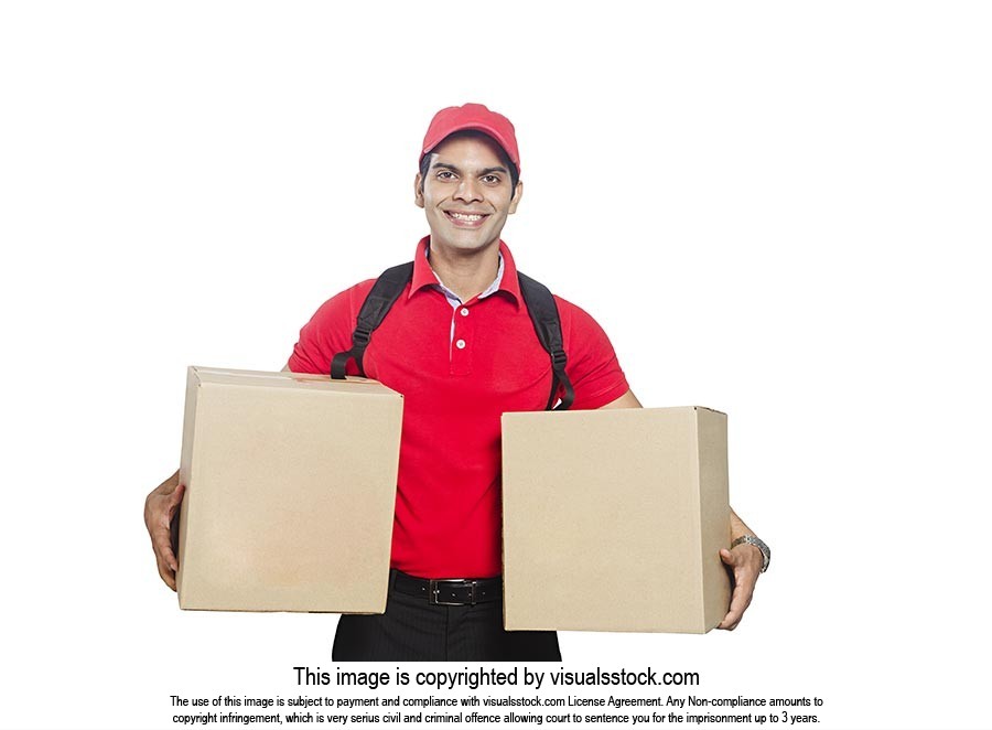 Delivery Man Holding Parcel Boxes