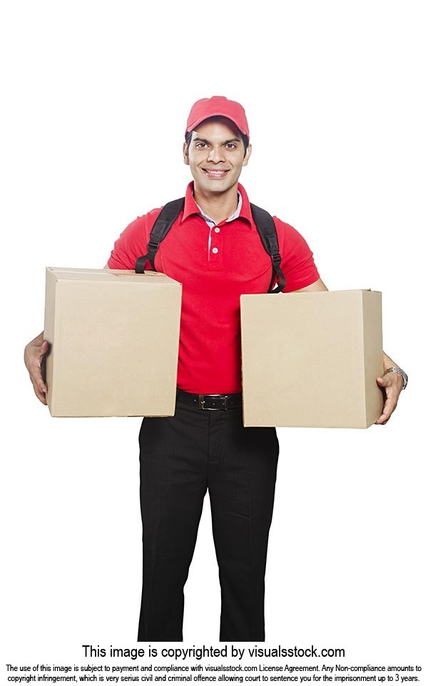 Delivery Man Worker Carrying Boxes
