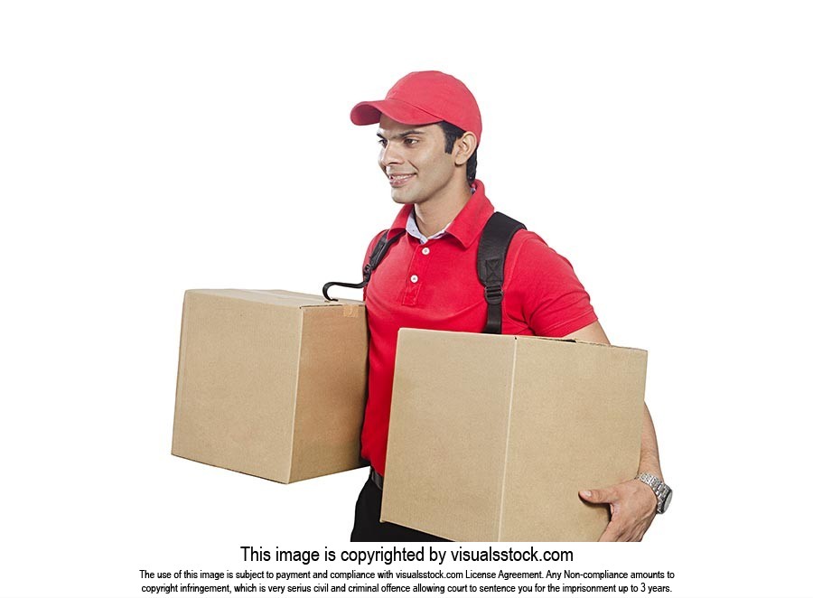 Delivery Man Courier Carrying Cardboard Box