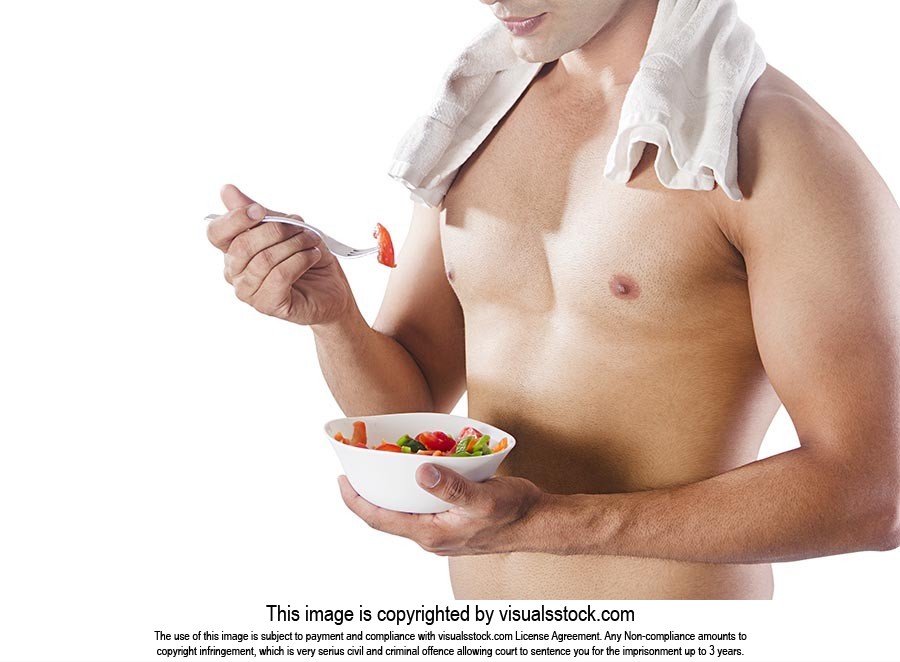 Close up Fitness Man Eating Vegetarian Salad Healt