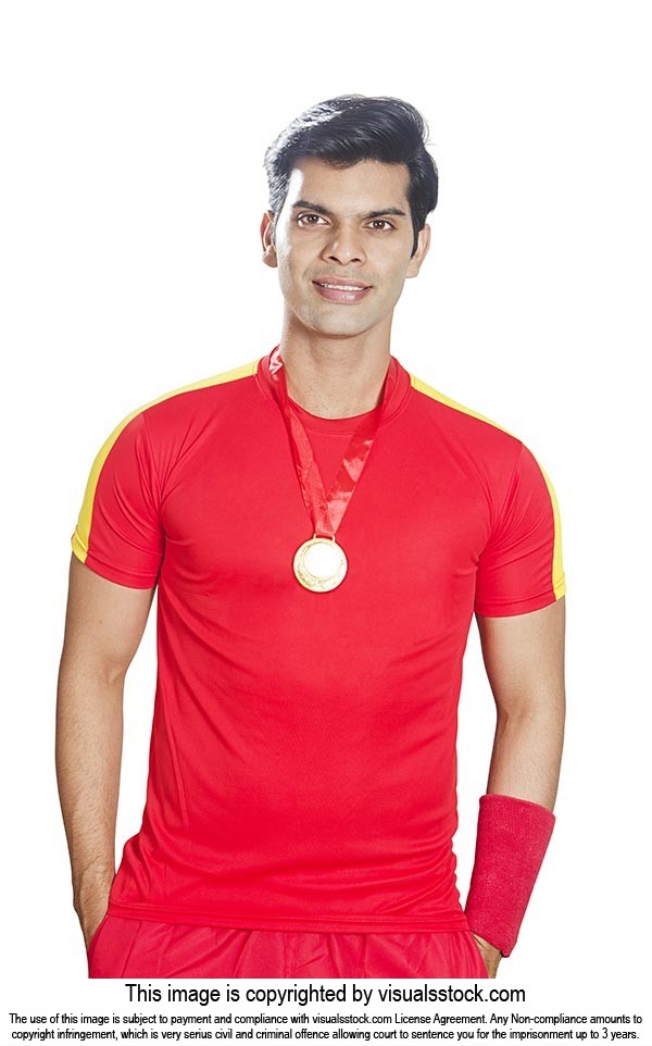 Indian Basketball Man Player Wearing Gold Medal Vi