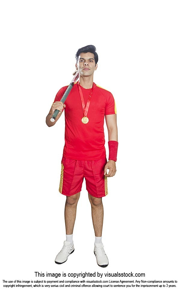 Indian Hockey Man Player Standing Medal